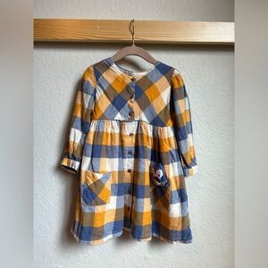 Colorful Plaid Kids Dress with Pocket Detail Long Sleeve Size 2-3 Years